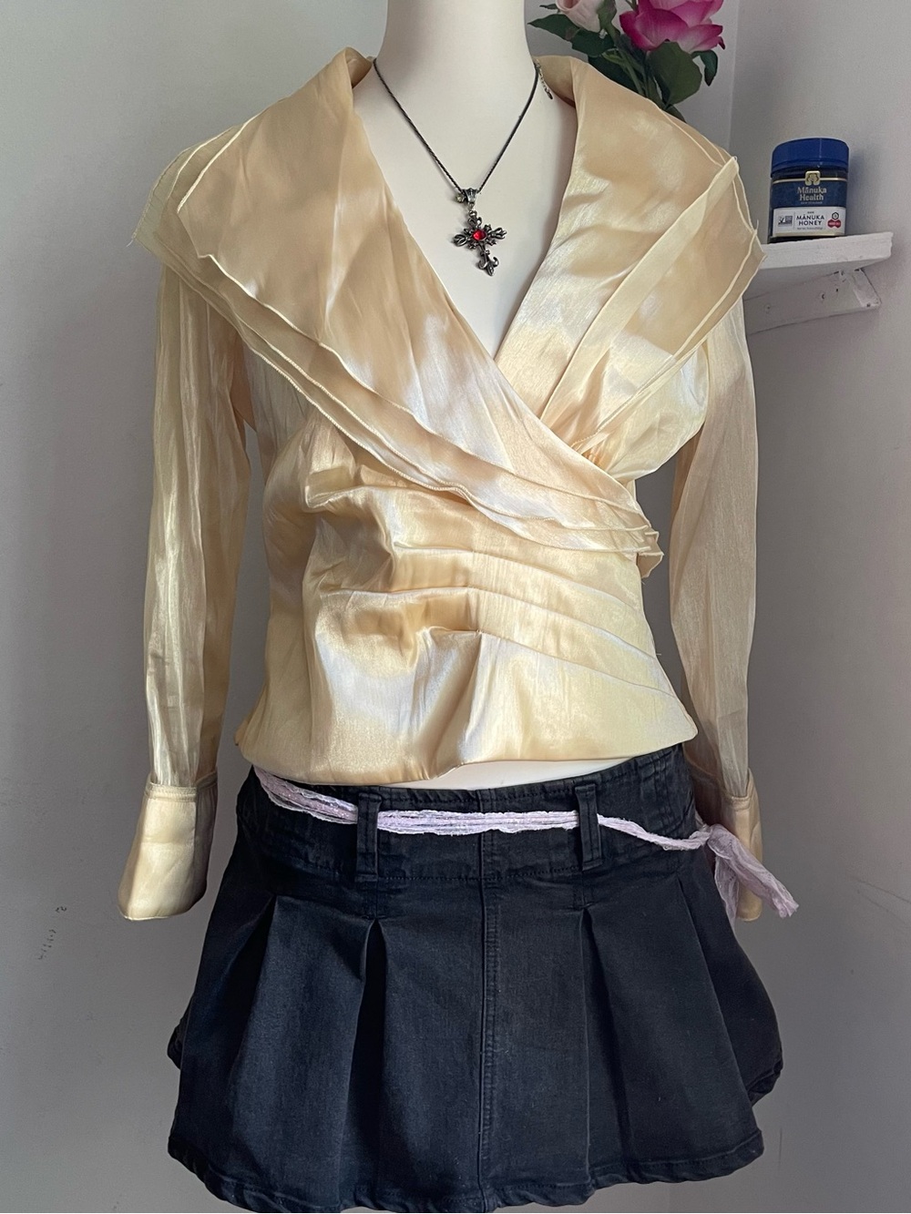 Jessica Howard Iridescent Pale Gold Wrap Blouse